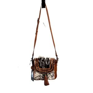 Myra Bag Western Small Crossbody Animal Print Tassel Zip, Detachable Strap